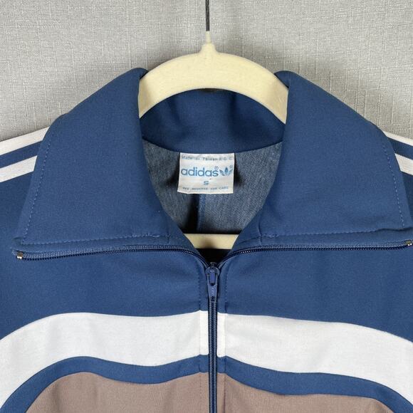 VTG Adidas Track Jacket Mens Small Blue Gray Trefoil Full Zip 80s Colorblock - Picture 3 of 10